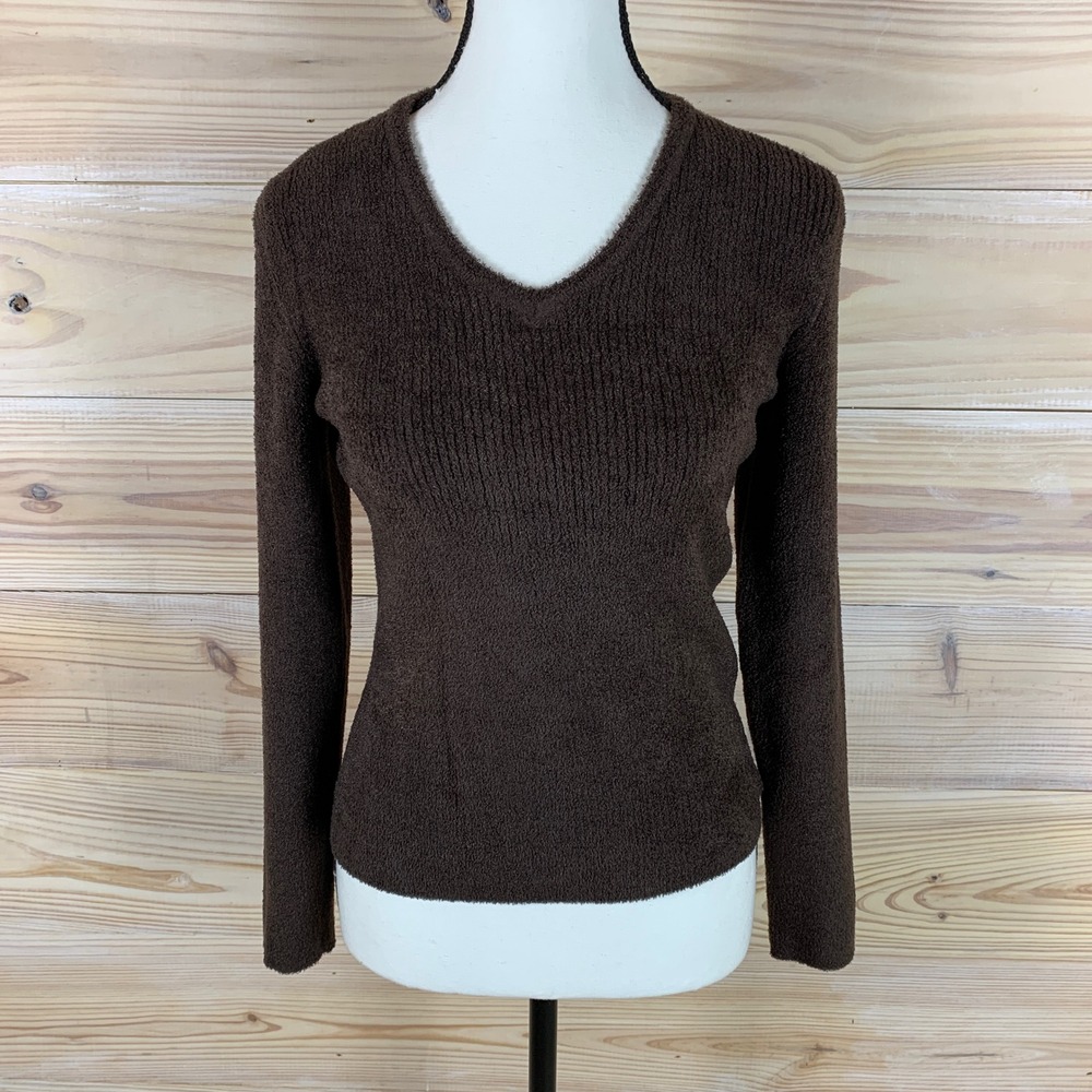 Talbots Sweater Women‎ PS Brown V-Neck Textured Chenille Long Sleeve NWT Petites